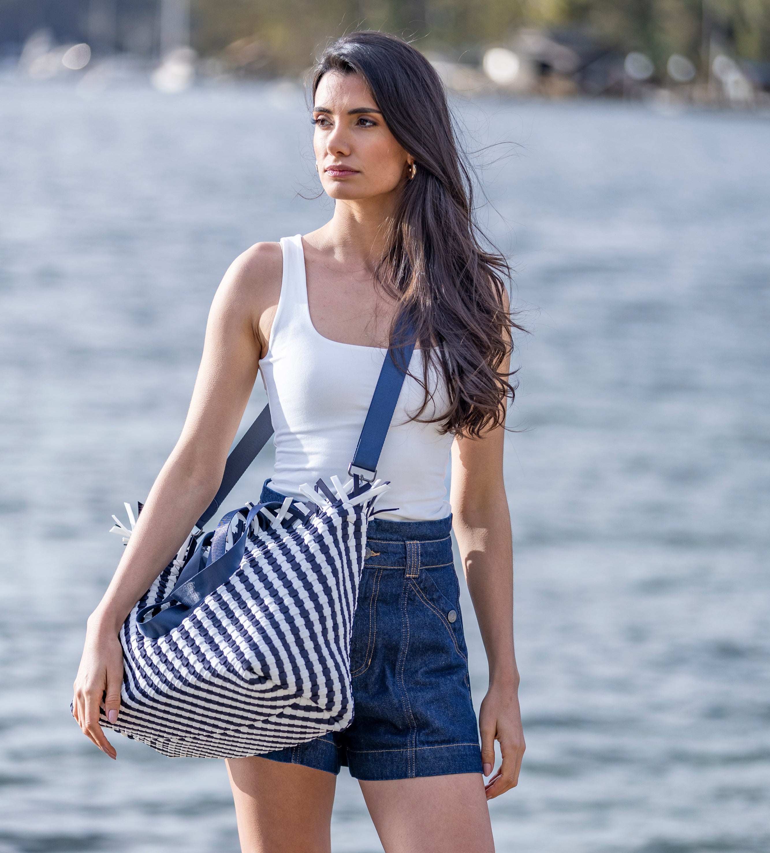 Bahama Navy Large 2 Piece Woven Tote
