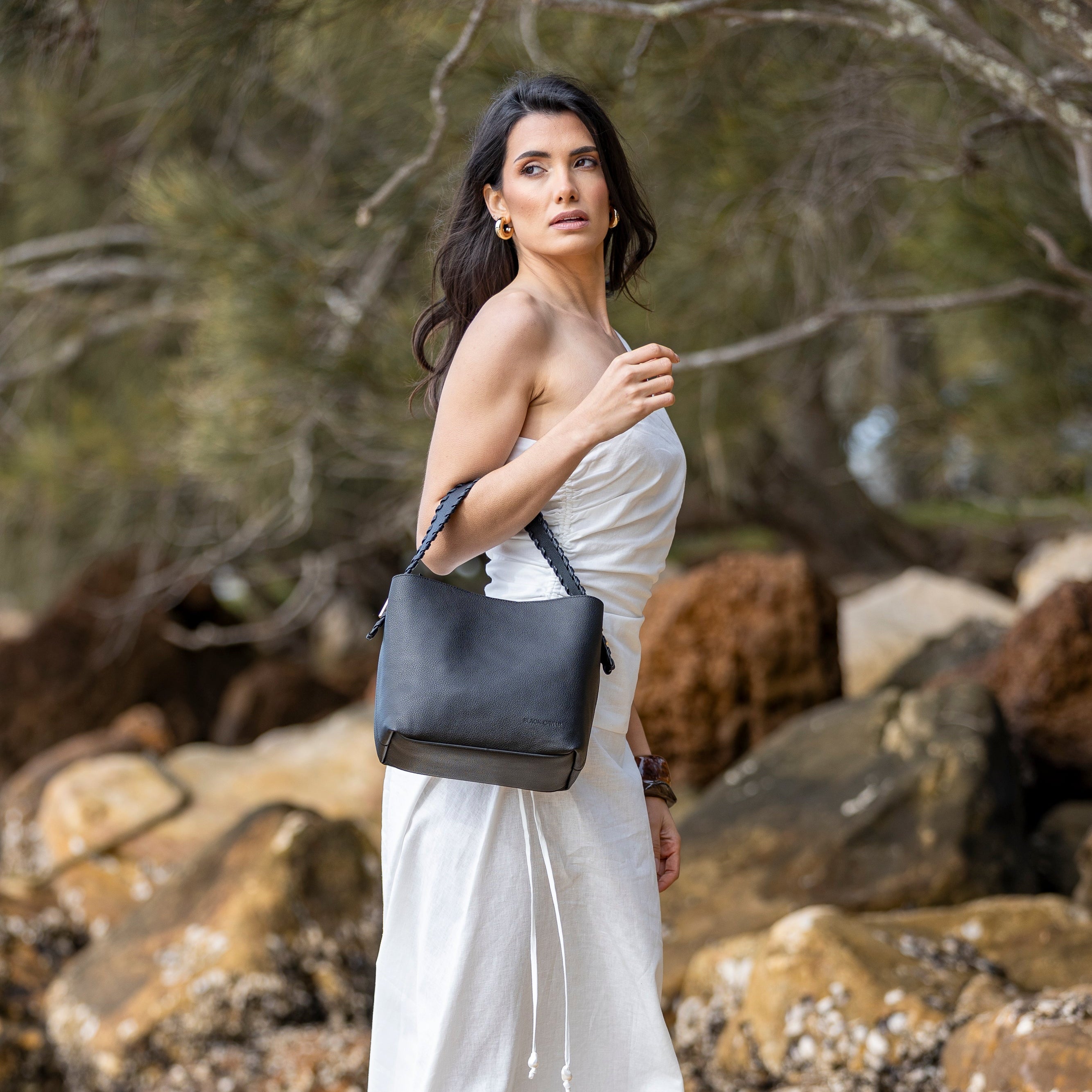 Capella Black 3 Compartment Shoulder / Crossbody Bag