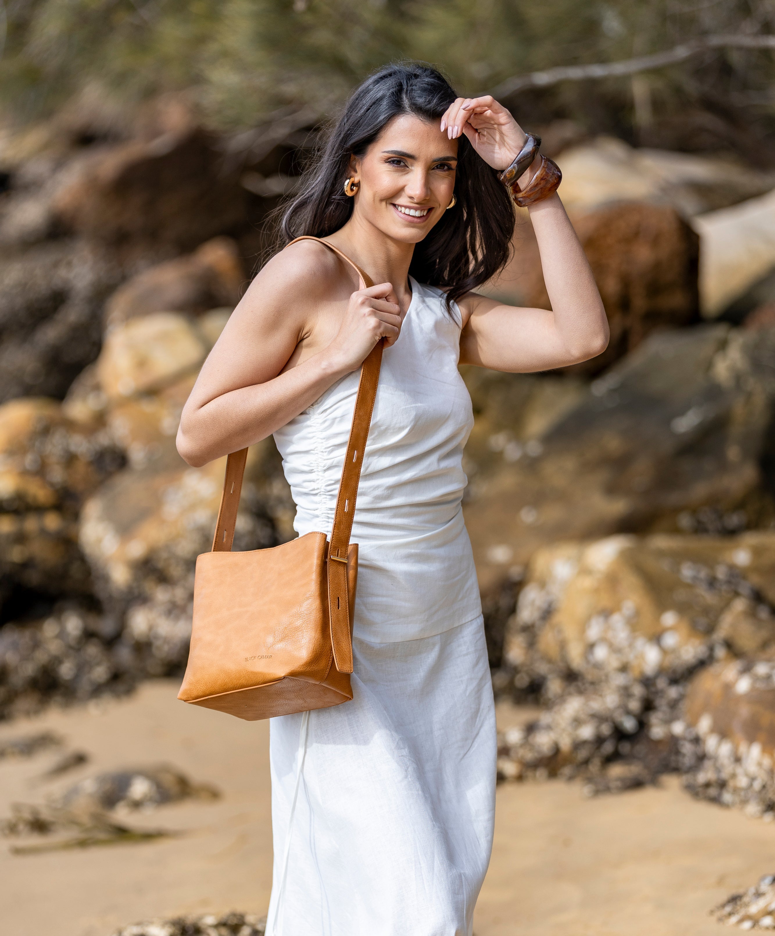 Capella Tan 3 Compartment Shoulder / Crossbody Bag