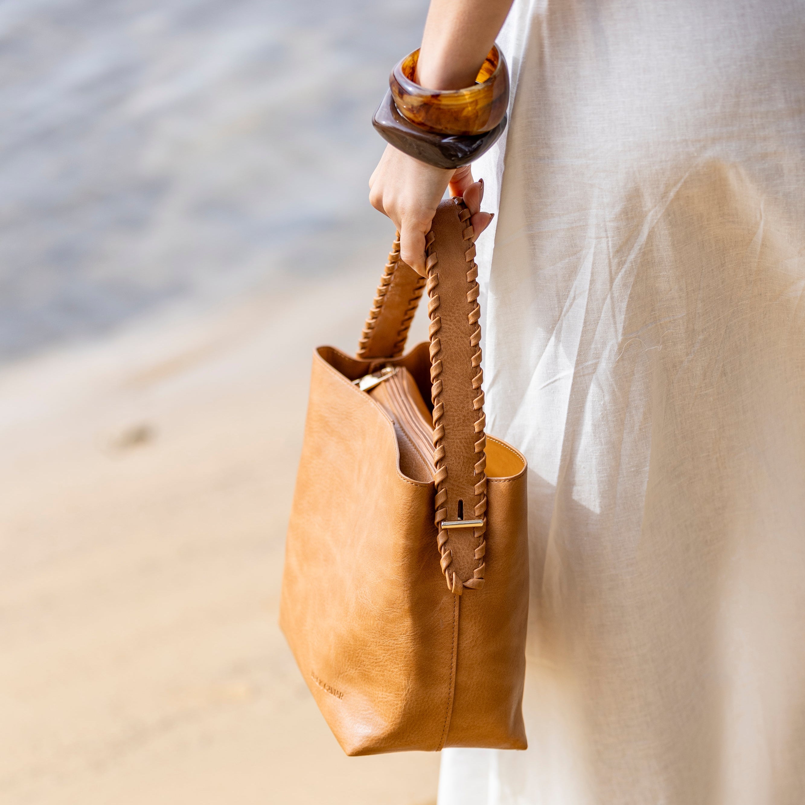 Capella Tan 3 Compartment Shoulder / Crossbody Bag