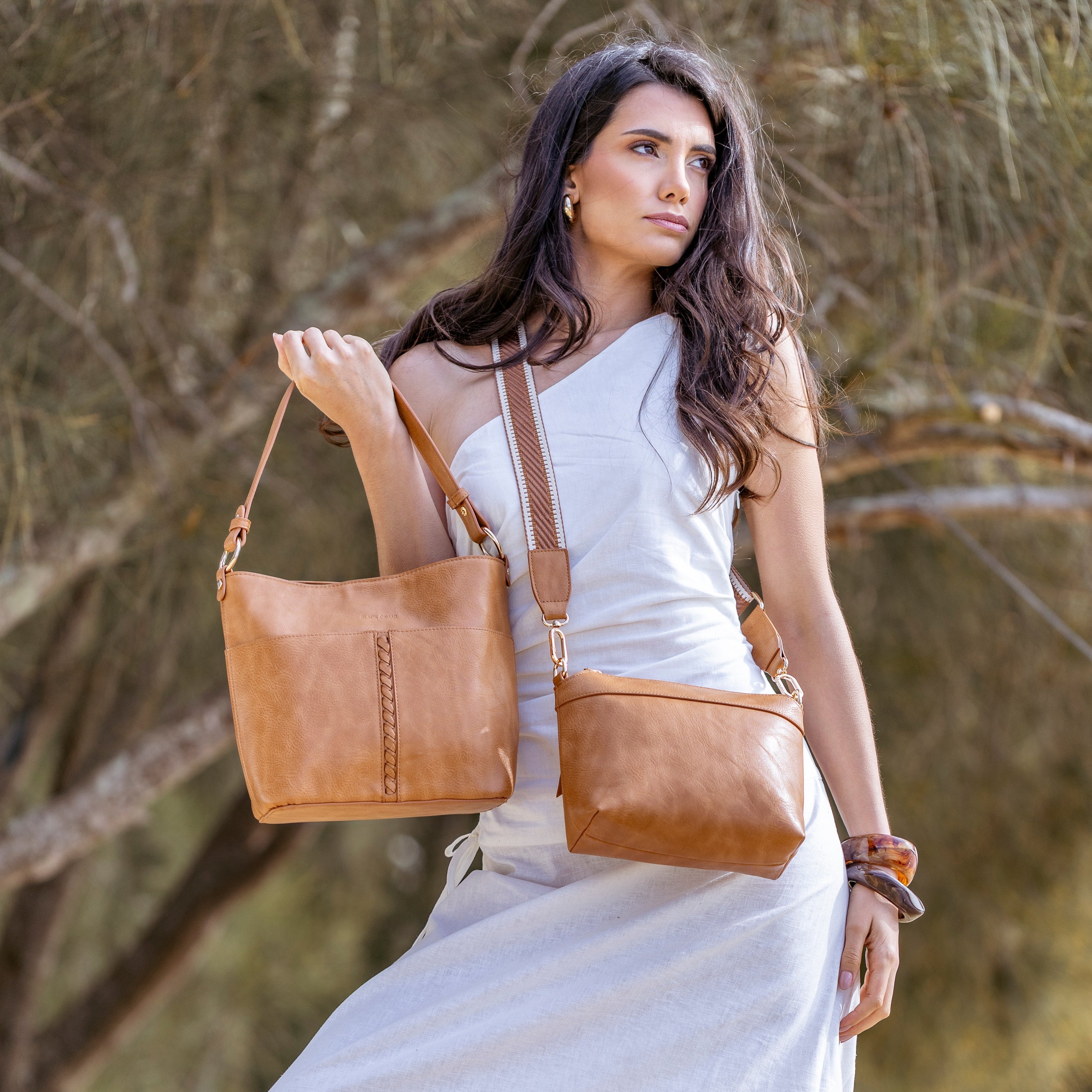 Melody Tan 2 Piece Shoulder Crossbody Bag