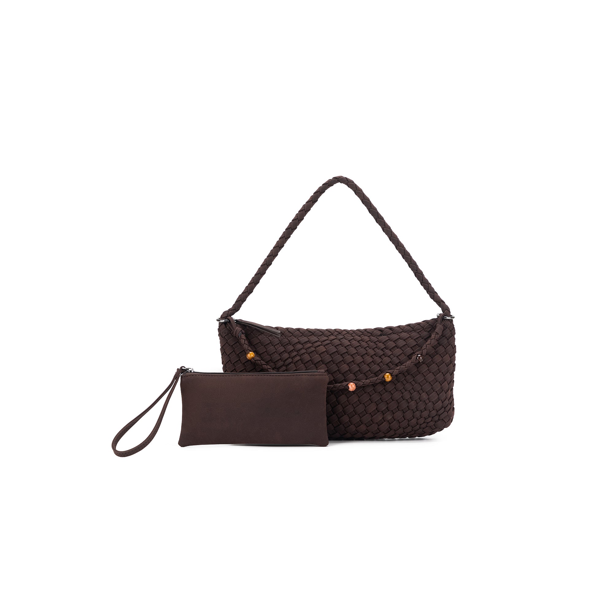 Nolita Chocolate 2 Piece Eastwest Woven Suedette Handbag