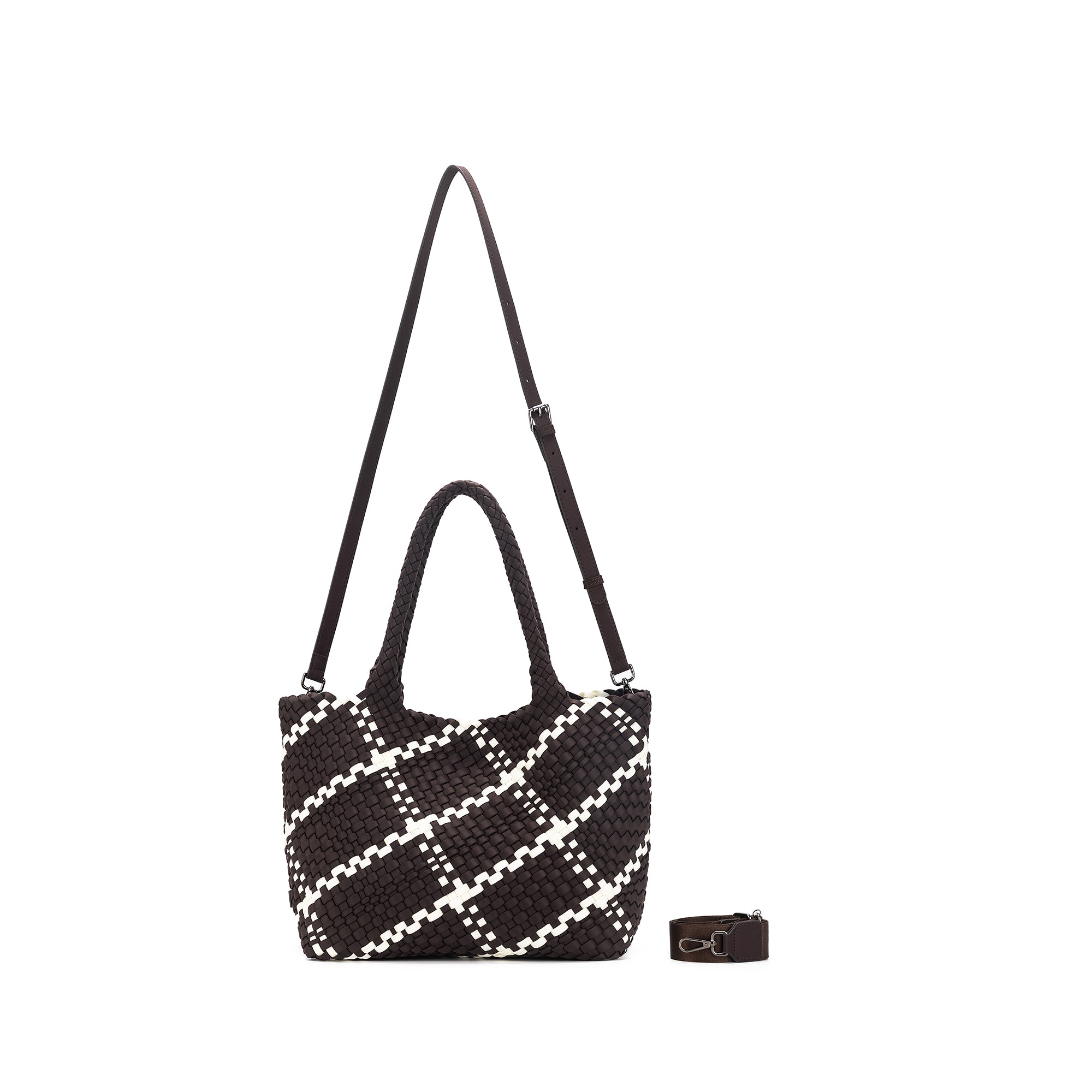 The Hampton Chocolate And White 2 Piece Handwoven Neoprene Handbag