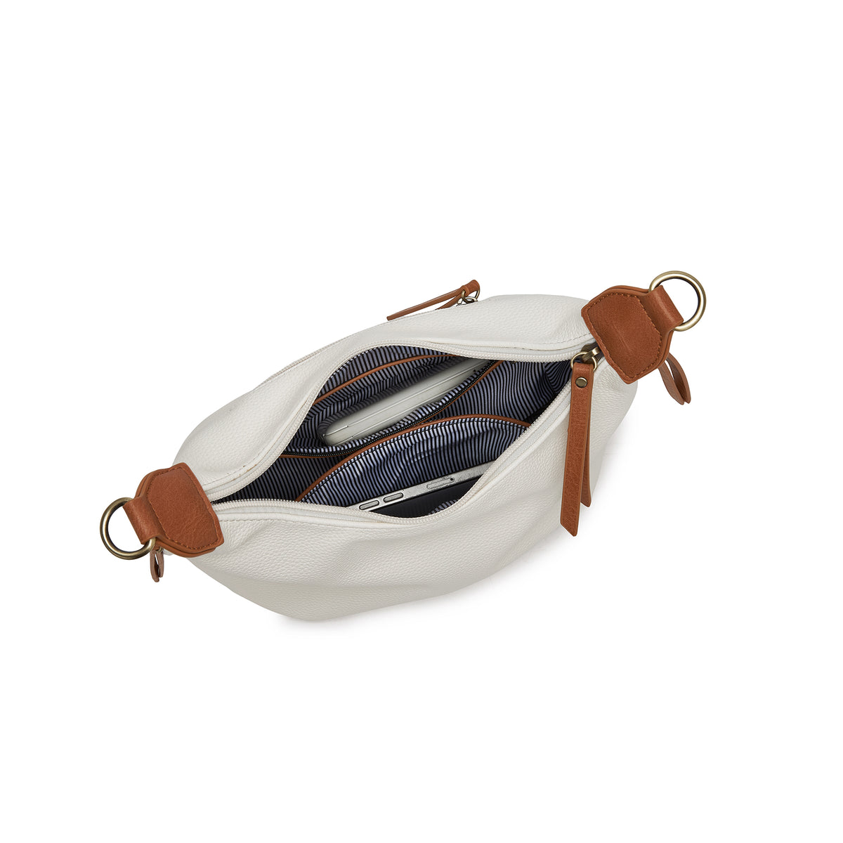 Carey White & Tan Crossbody Bag