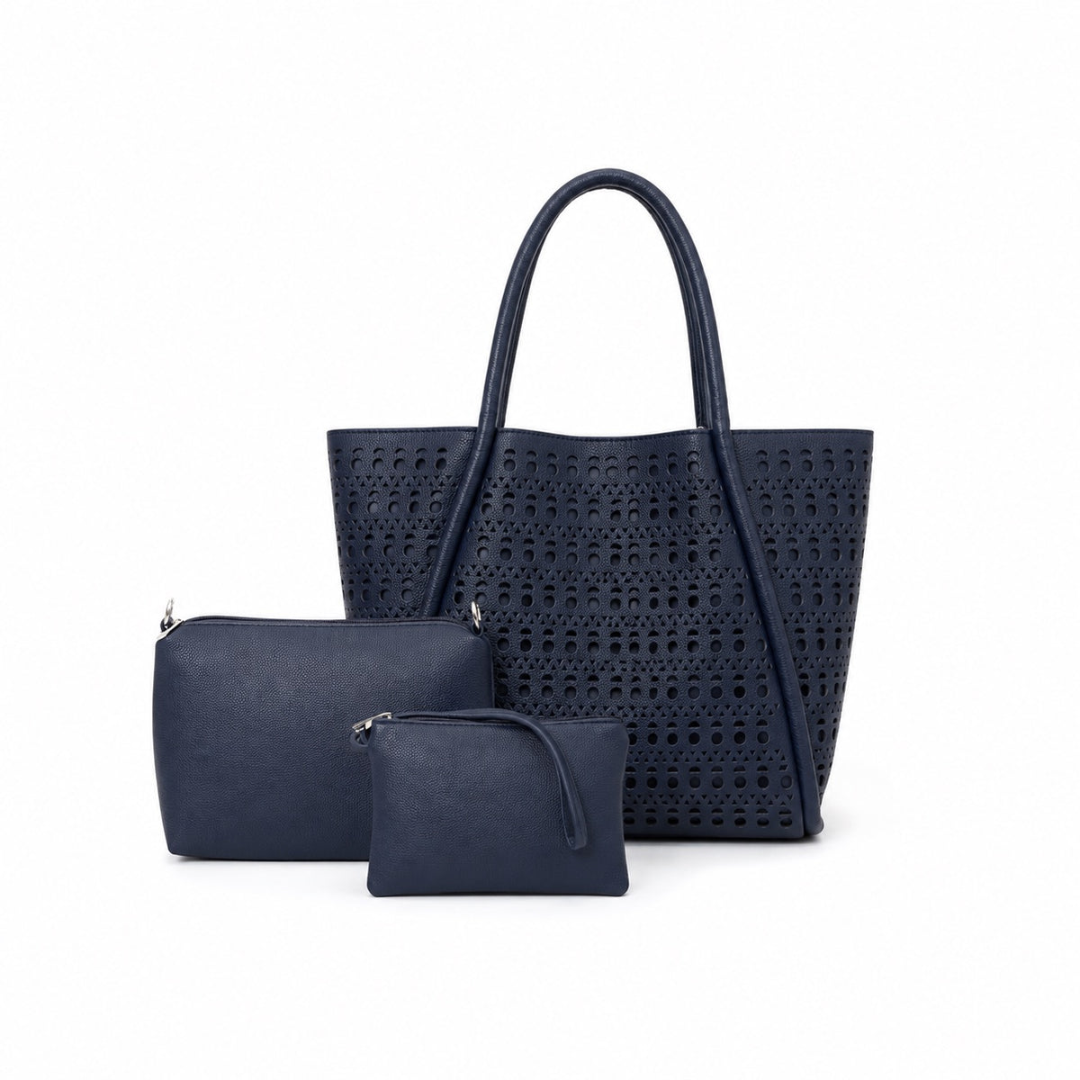 Isabel Navy 3 Piece Perforated Handbag