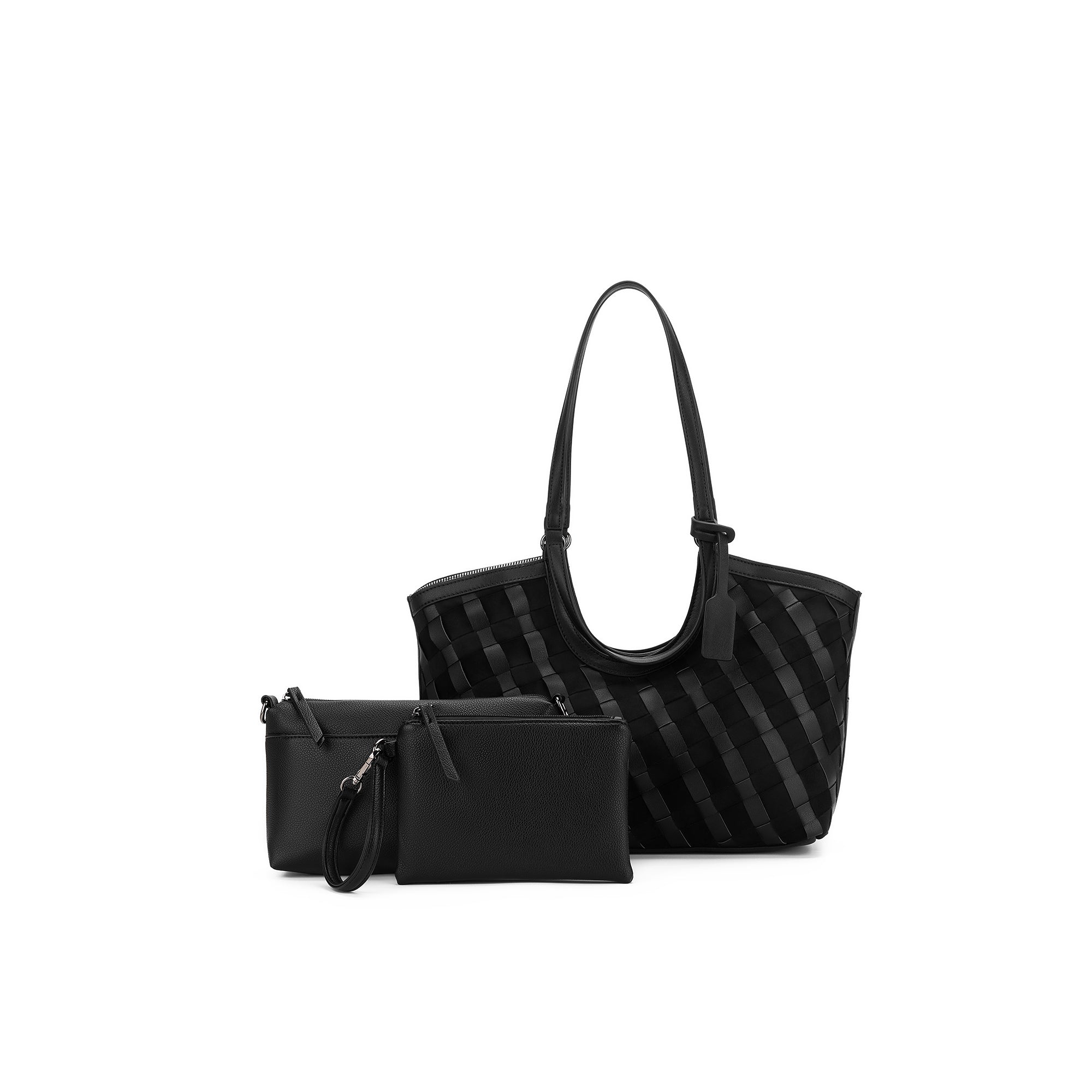 Waverly Black 3 Piece Woven Handbag Tote