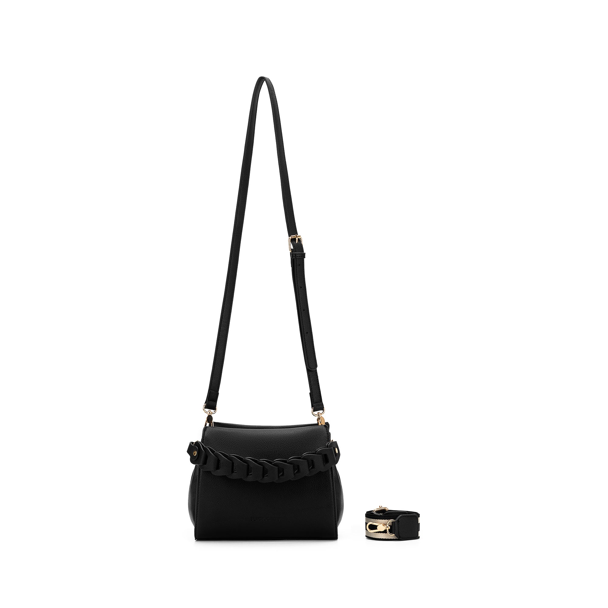 Lua Black Plait 3 Compartment Handbag