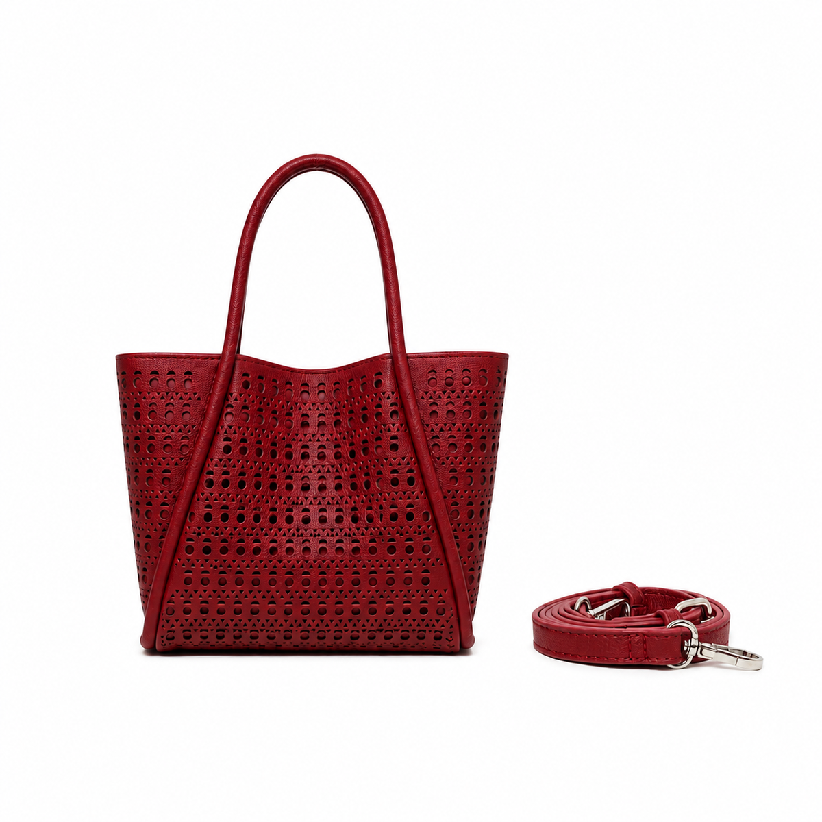 Isabel Red 3 Piece Perforated Handbag