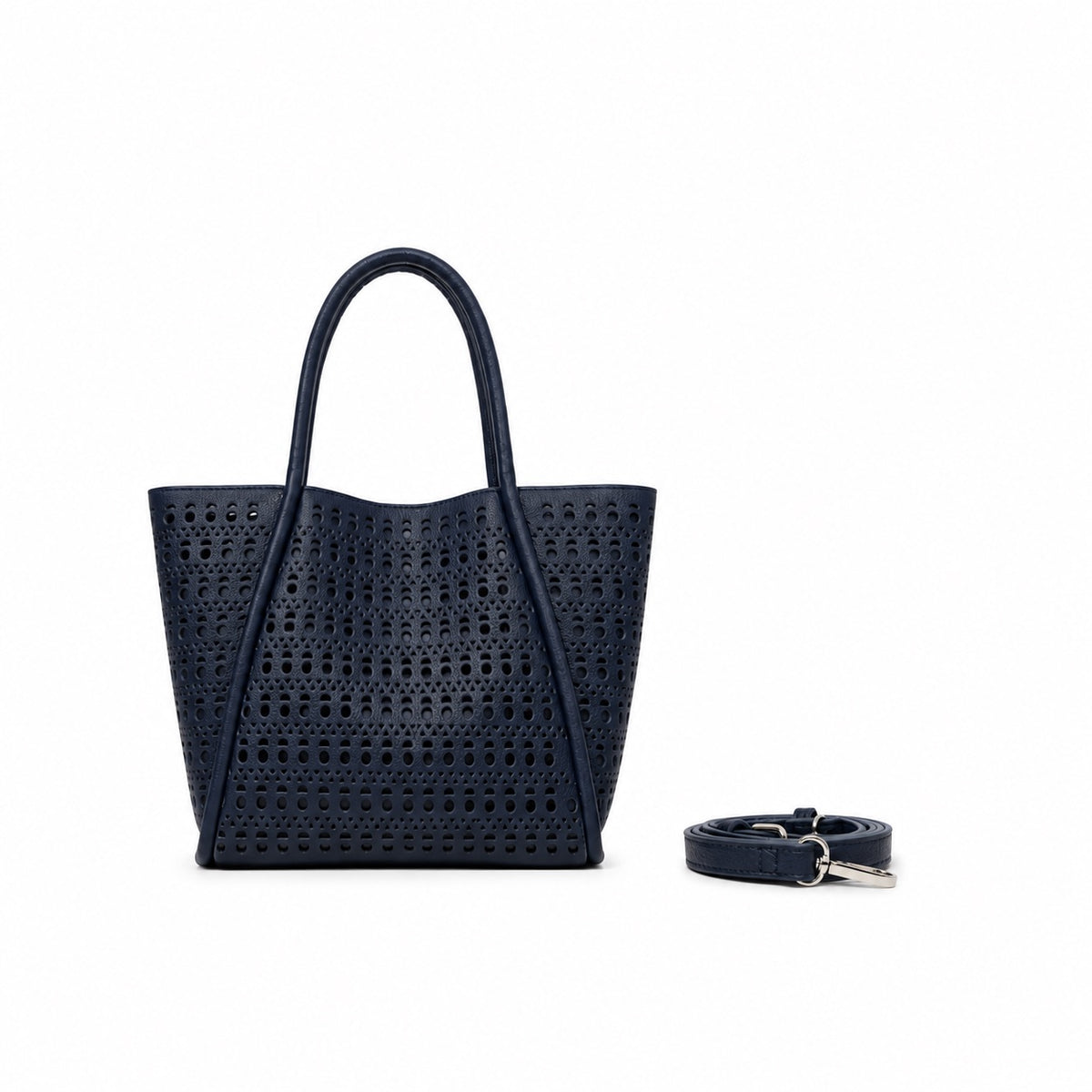 Isabel Navy 3 Piece Perforated Handbag