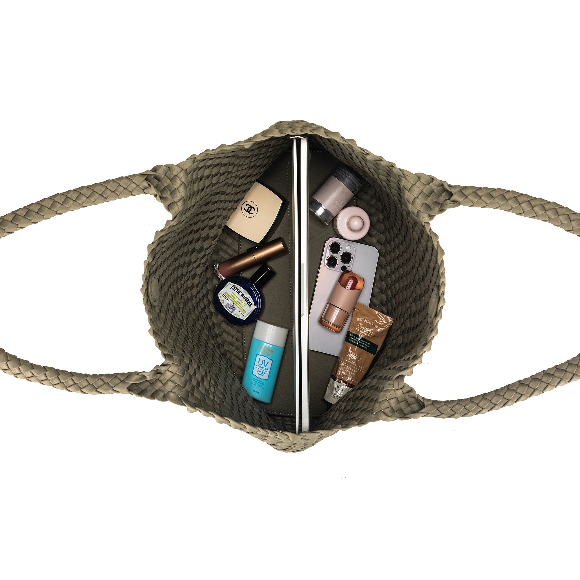 The Hampton Light Olive 2 Piece Handwoven Neoprene Handbag