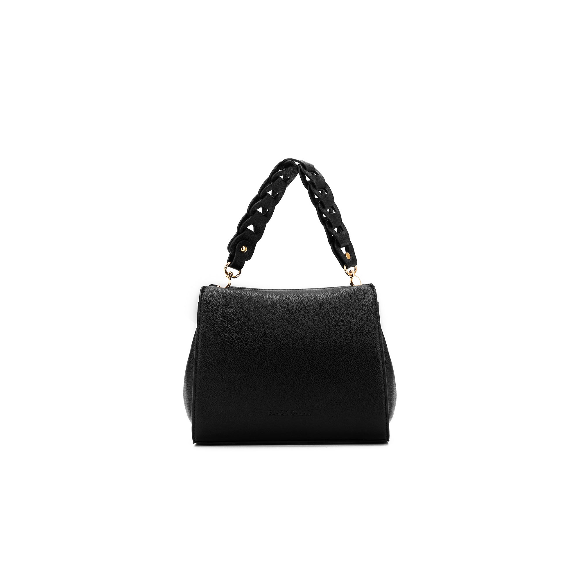 Lua Black Plait 3 Compartment Vegan Leather Handbag | Black Caviar Designs