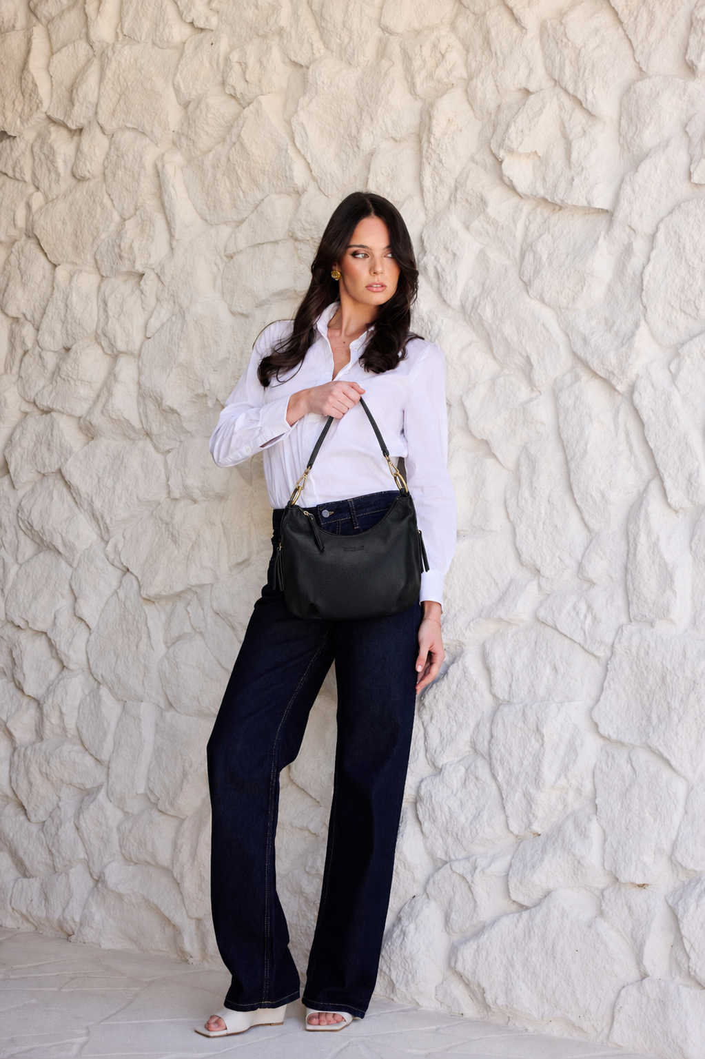 Carey Black Vegan Leather Crossbody Bag