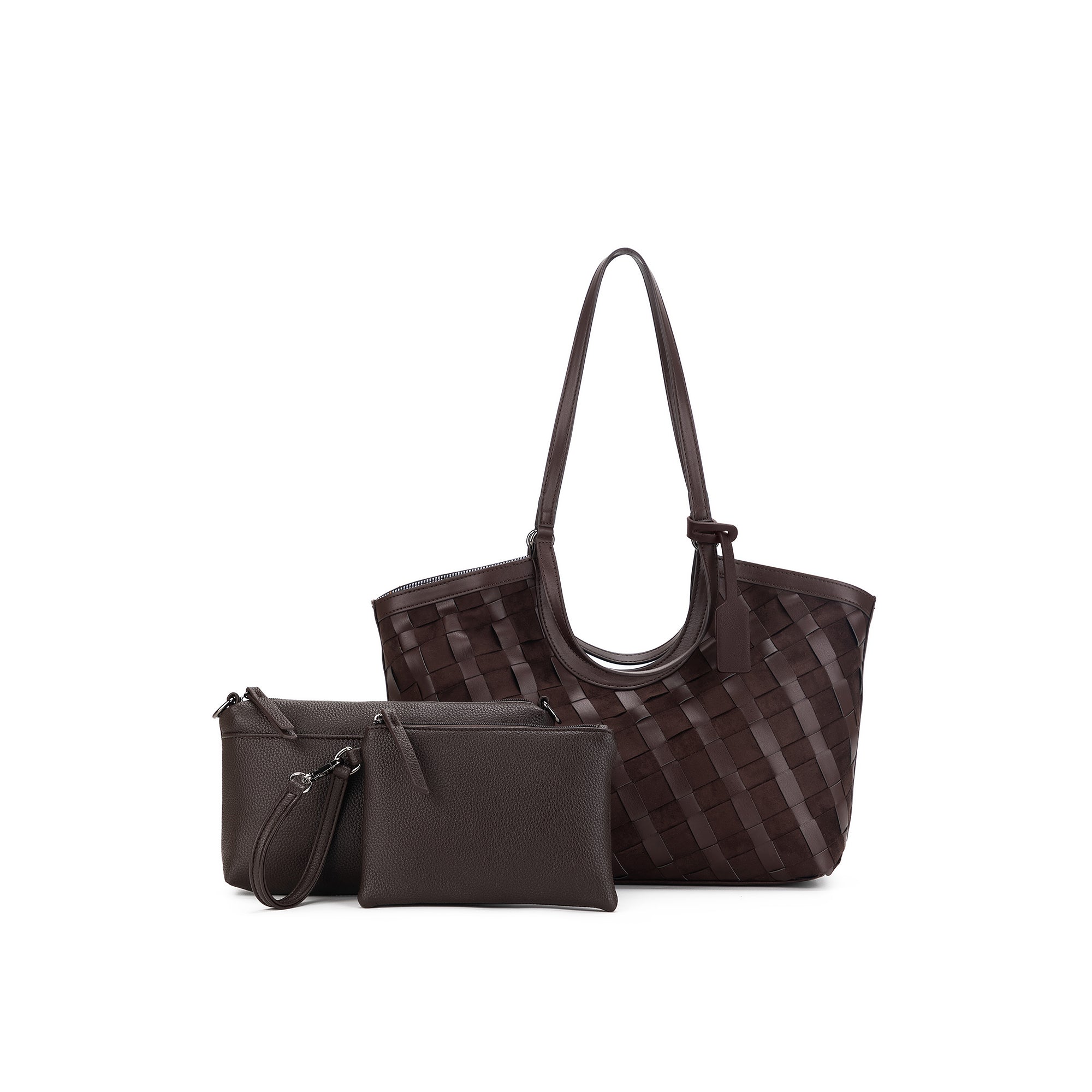 Waverly Cocoa 3 Piece Handwoven Handbag Tote