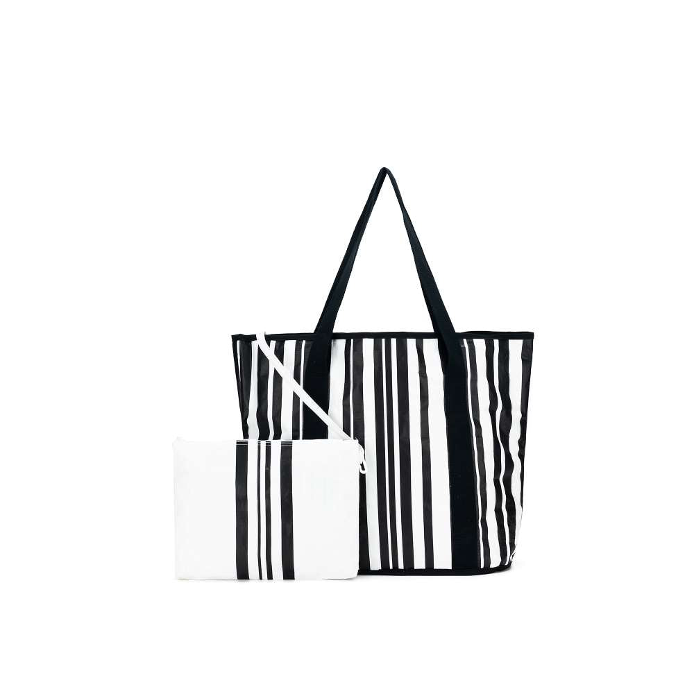 Sabbia Beach Bags Small Black & White Stripe
