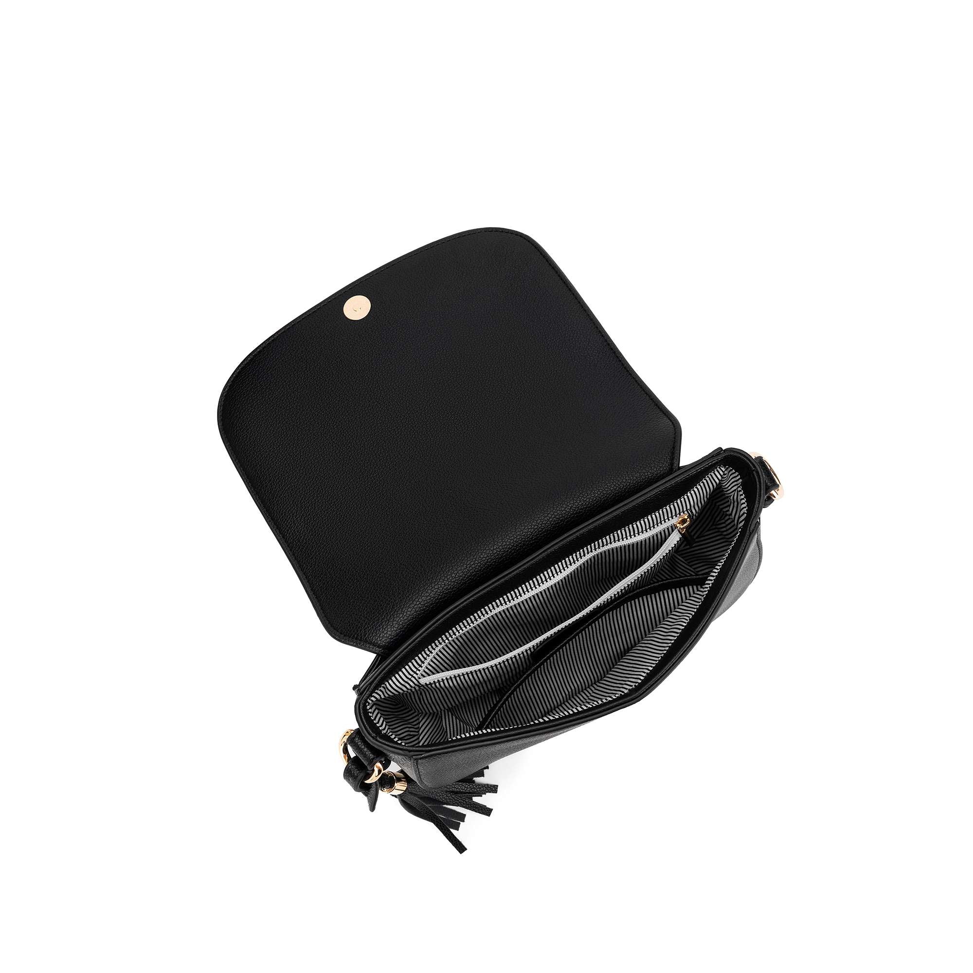 The Addison Crossbody Bag in vegan leather, sleek and versatile with an adjustable strap and gold-tone hardware. Black Caviar Designs imprinted 