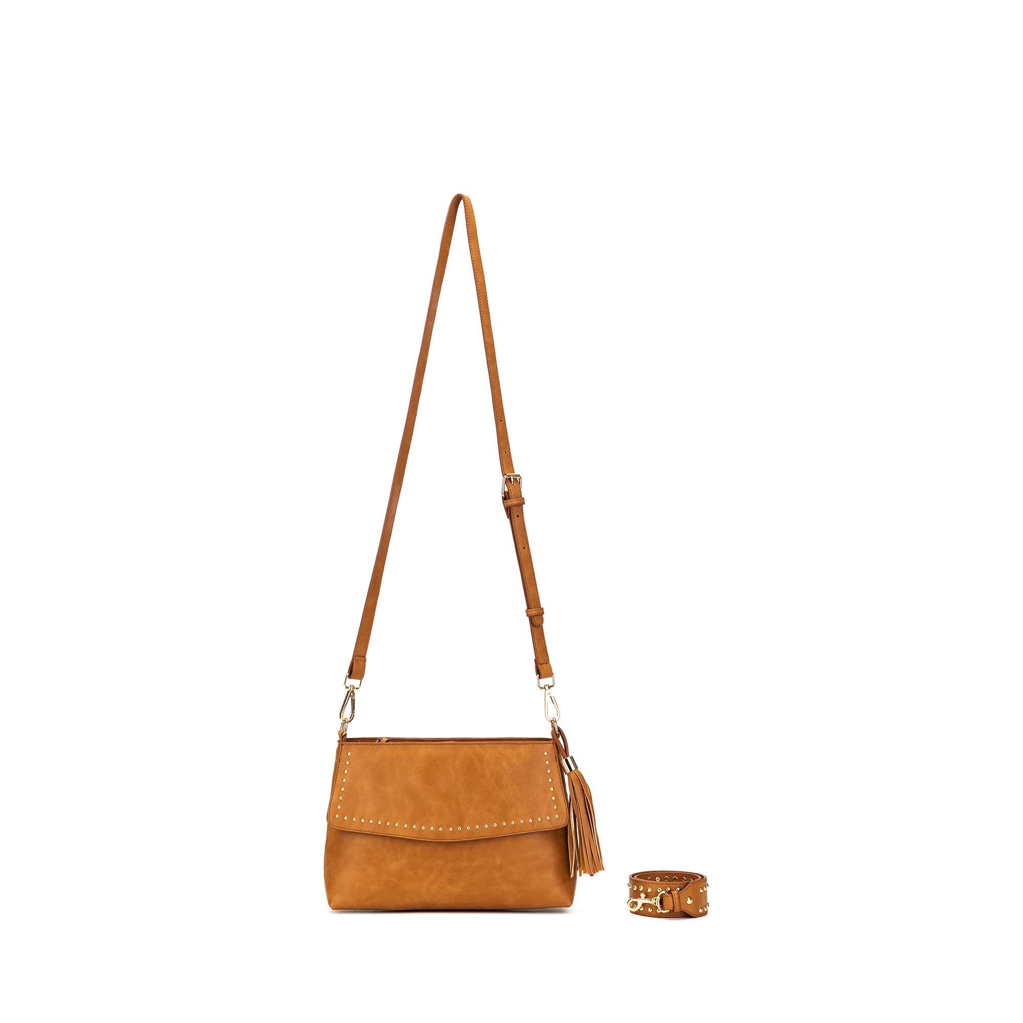 Nevada  Studded  Tan Crossbody Bag