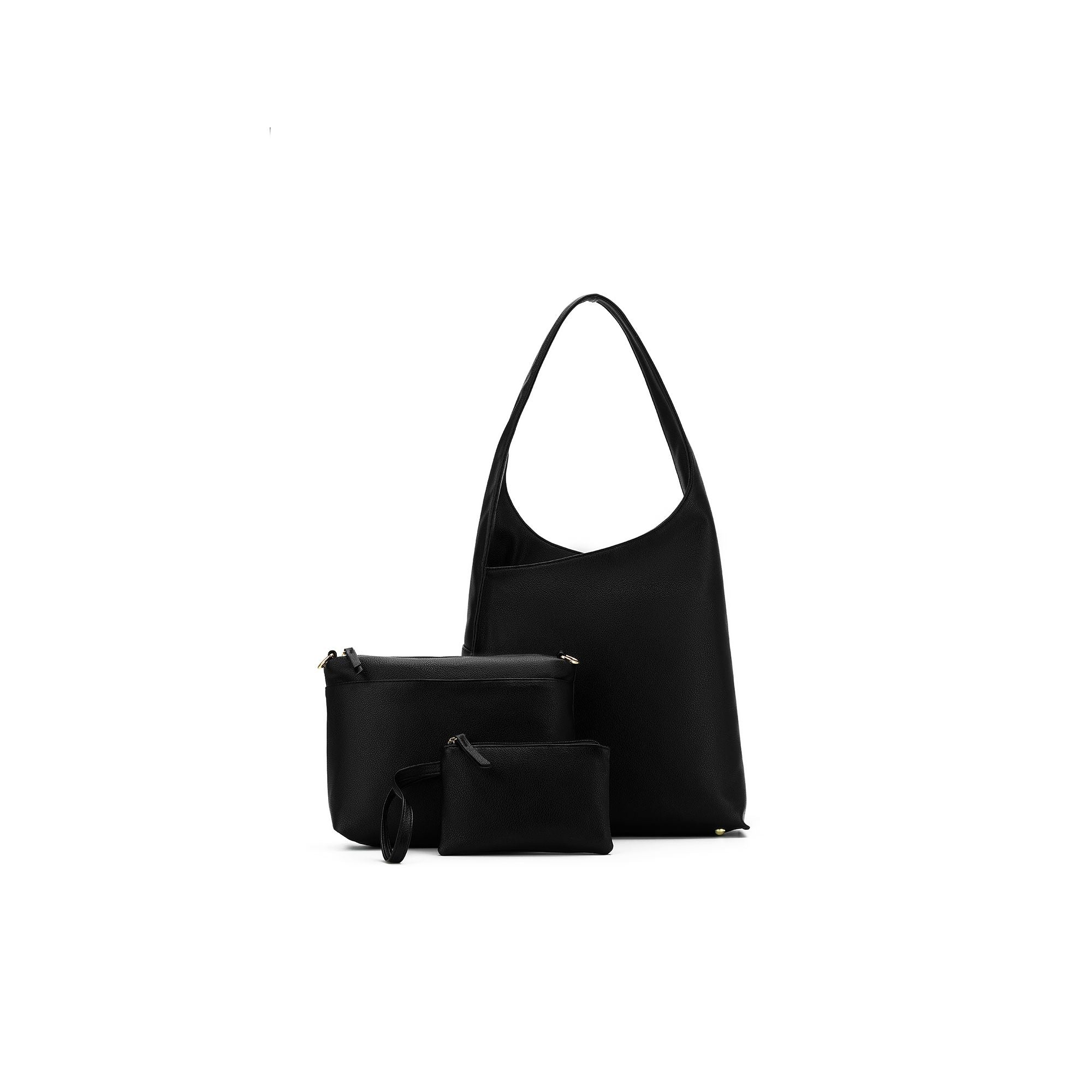 Sara Black 3 Piece Hobo Handbag